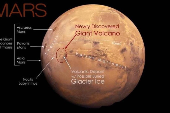 Vulcão gigante com 450km de largura é descoberto em Marte