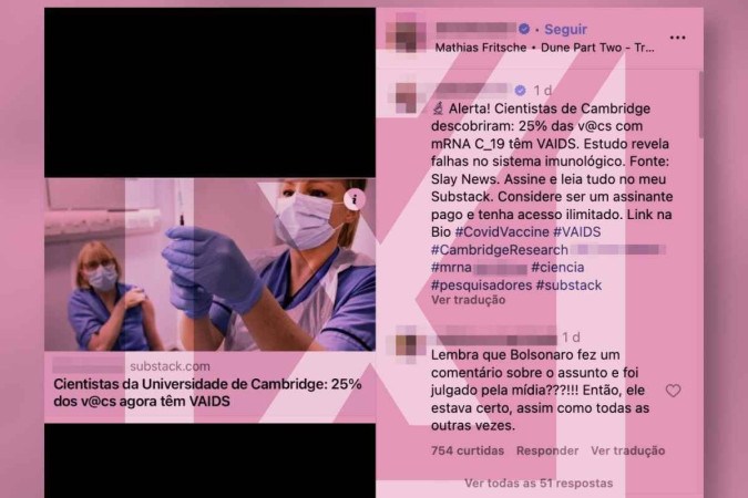 É falso que estudo de Cambridge comprove que pessoas vacinadas contra a covid-19 adquiriram Aids